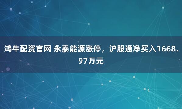 鸿牛配资官网 永泰能源涨停，沪股通净买入1668.97万元